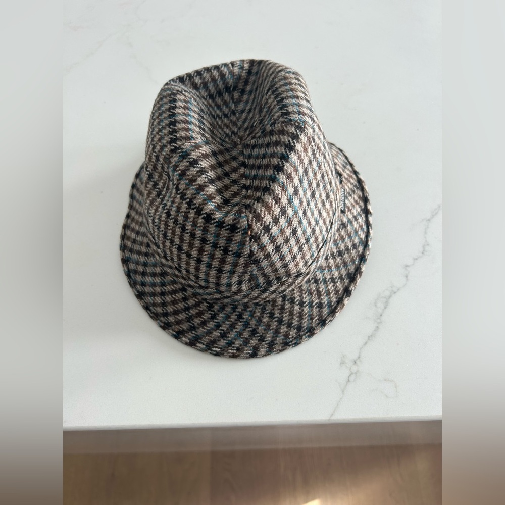 Classic wool Houndstooth Fedora in Brown and Blue men’s Medium